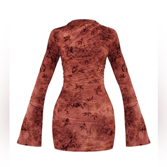 PrettyLittleThing Petite Pink Devore High Neck Mini Dress, Size Large - Picture 4 of 4